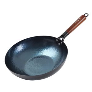 chinese handhammered iron woks and stir fry pans, flat bottom wok，no coating non-stick, suitable for all kinds of stoves (diameter 30cm/11.81in)