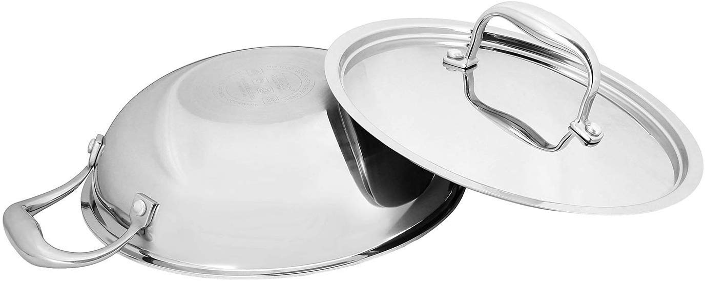 Vinod Cookware Food Grade 3.7 Litre Induction Friendly Platinum (TRI PLY) 18/8 Stainless Steel Kadai with Stainless Steel Lid (28cm, 3.7 Litre)