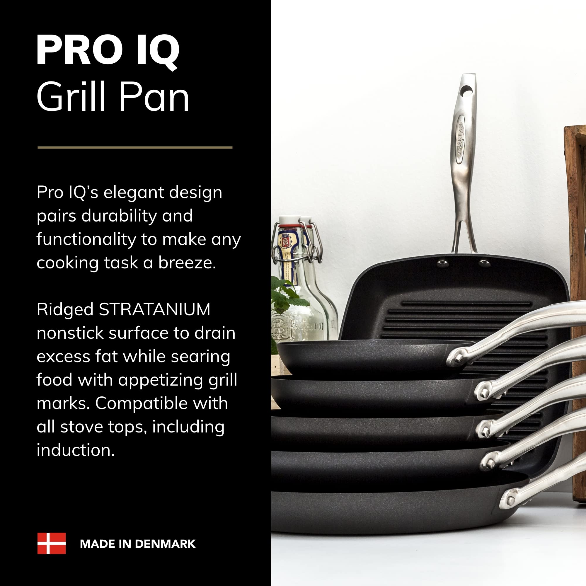 Scanpan Pro IQ 10.5” Square Grill Pan - Easy-to-Use Nonstick Cookware - Dishwasher, Metal Utensil & Oven Safe - Made by Hand in Denmark