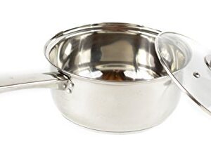 Gourmet Chef 1-Quart Stainless Steel Stock Sauce Pan with Glass Lid Kitchen Basics - Small Saucepan with Capsulated Even Heat Base, Vented Hole on Cover, Dishwasher Safe, and Stay-Cool Riveted Handles