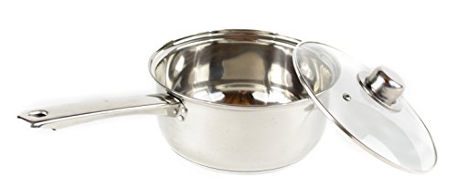 Gourmet Chef 1-Quart Stainless Steel Stock Sauce Pan with Glass Lid Kitchen Basics - Small Saucepan with Capsulated Even Heat Base, Vented Hole on Cover, Dishwasher Safe, and Stay-Cool Riveted Handles