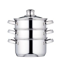 kitchencraft kccvsteam16 3 tier food steamer pan/stock pot in gift box, induction safe, stainless steel, 16 cm