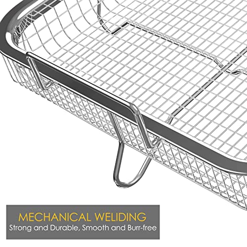 Linkidea 2 Small Roasting Pan with Rack Set, Stainless Steel Baking Cooling Rack Rectangle 12'' x 9'', Oven Tray and Safe Grid Wire Racks for Roasting