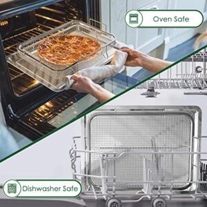 Linkidea 2 Small Roasting Pan with Rack Set, Stainless Steel Baking Cooling Rack Rectangle 12'' x 9'', Oven Tray and Safe Grid Wire Racks for Roasting