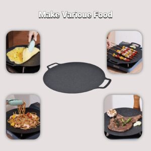 Arsor Korean Style BBQ Grill Pan, Iron Nonstick Barbecue Plate Smokeless Round Griddle with Storage Bag Easy to Clean Barbecue Stovetop Plate for Home Camping Indoor Outdoor Grilling(41CM)