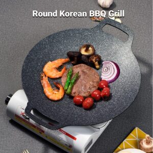 Arsor Korean Style BBQ Grill Pan, Iron Nonstick Barbecue Plate Smokeless Round Griddle with Storage Bag Easy to Clean Barbecue Stovetop Plate for Home Camping Indoor Outdoor Grilling(41CM)