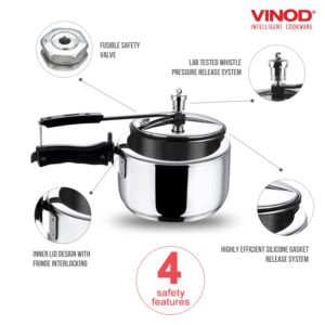Vinod Pressure Cooker Stainless Steel – Inner Lid - 2 Liter – Sandwich Bottom – Indian Pressure Cooker – Induction Friendly Cooker – Best Used For Indian Cooking, Soups, and Rice Recipes, Quinoa