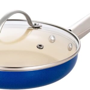 Qstar 8 inch Ceramic Nonstick Frying Saute Pan in Sapphire Blue with Lid and Stainless Steel Handle