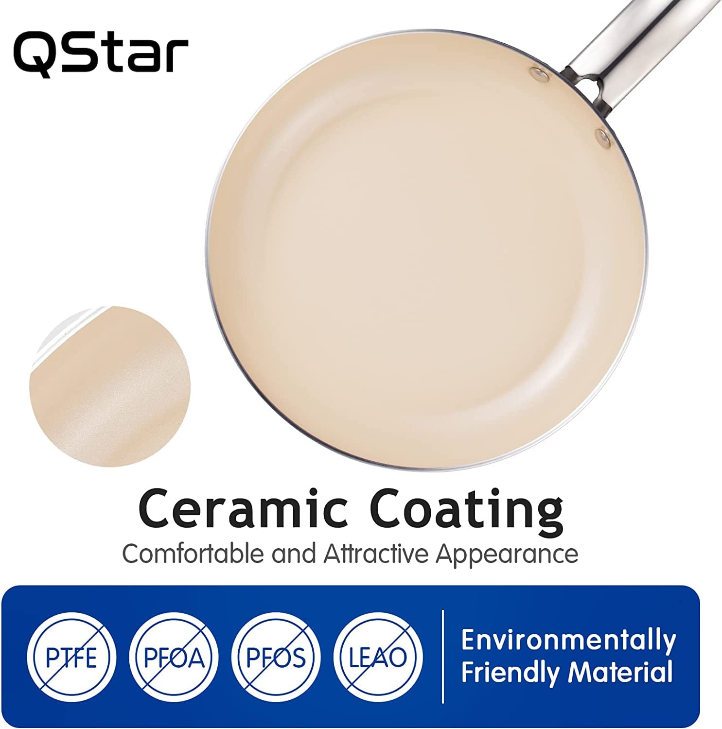 Qstar 8 inch Ceramic Nonstick Frying Saute Pan in Sapphire Blue with Lid and Stainless Steel Handle