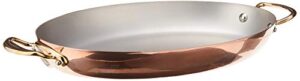 mauviel m'150 b 1.5mm polished copper & stainless steel oval pan with brass handles, 13.8-in, made in france