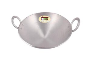 kitchen shopee aluminum kadha frying pan deep kadai for cooking fry heavy base with handle multipurpose use (silver, 33 cm, 13 inch, size 5 l)