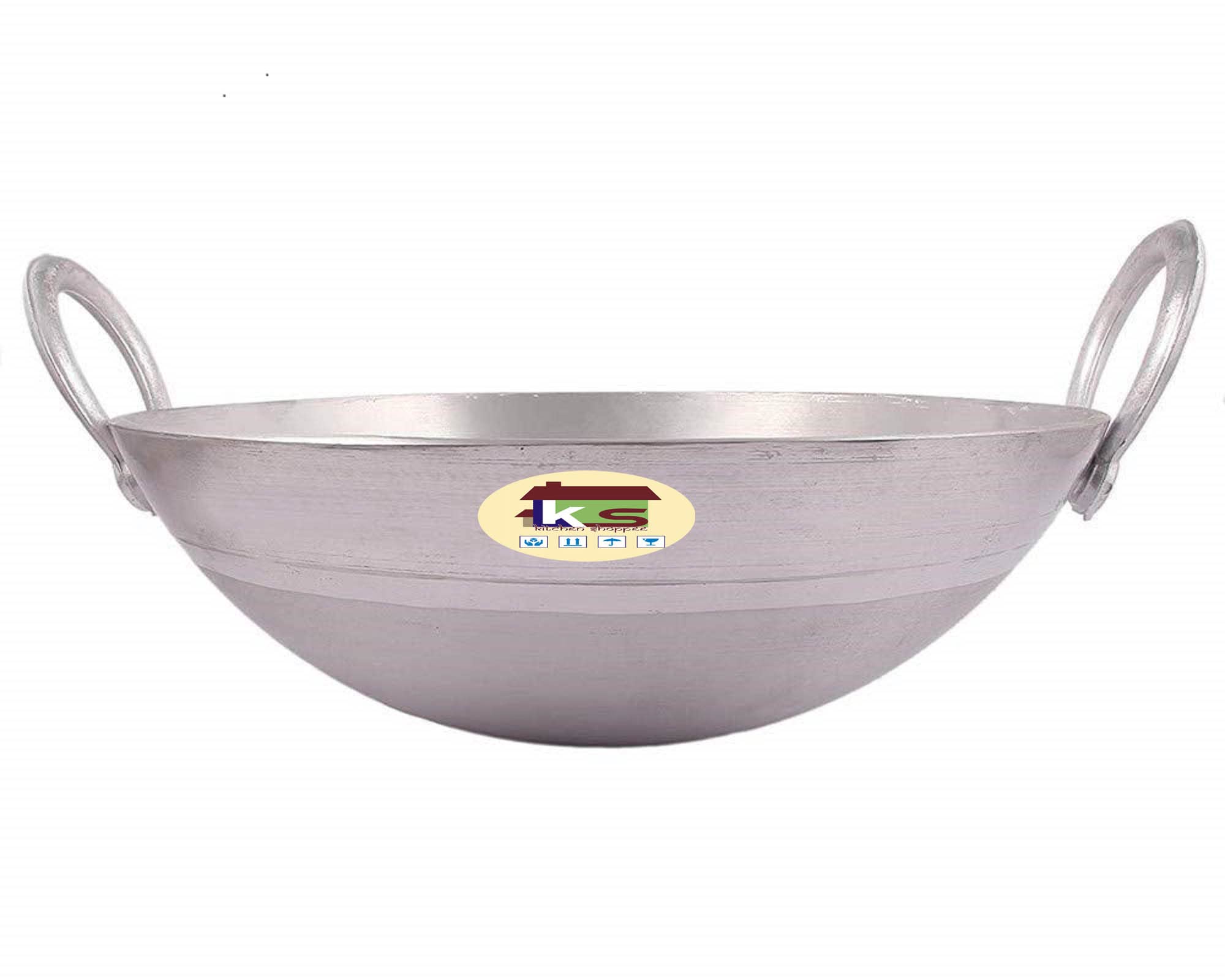 KITCHEN SHOPEE Aluminum Kadha Frying Pan deep Kadai for Cooking Fry Heavy Base with Handle Multipurpose Use (Silver, 33 cm, 13 Inch, Size 5 L)