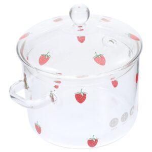yardwe glass saucepan clear glass stockpot with lid handles simmer pot glass cookware for milk pasta noodle soup 1900ml strawberry pattern