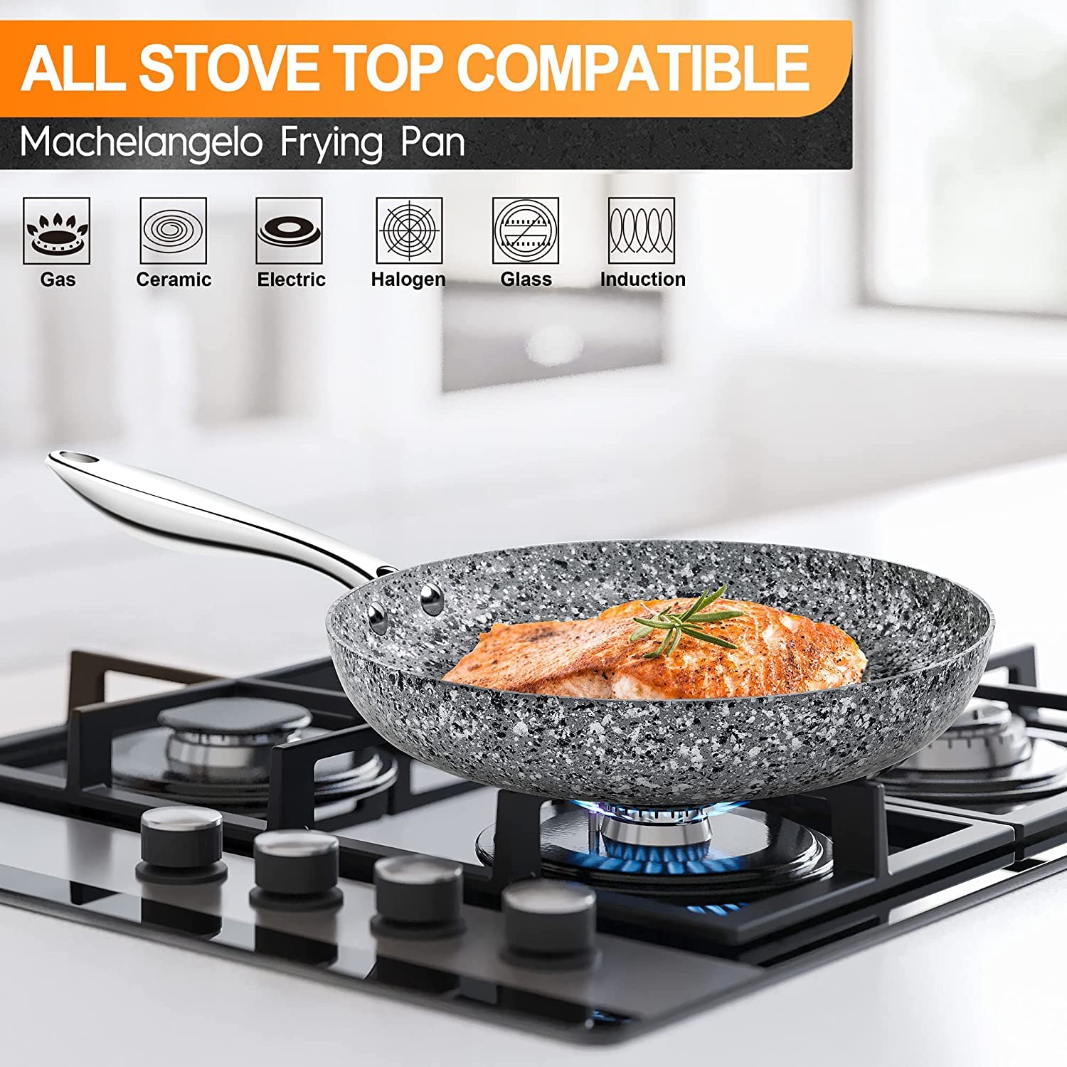 MICHELANGELO Saucepan Set with Lid, Nonstick 1Qt & 2Qt Nonstick Sauce Pan Set with Lid, Small Pot with Lid, Nonstick Granite Saucepan Set, with Stone Frying Pans Set 8/9.5/11 inch