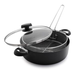 scanpan es5 braiser with lid and fry basket, black