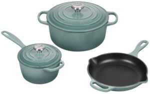 5 piece signature set - sea salt (5.5 qt. sig. rdo, 1.75 qt. sig. saucepan, 9" sig. skillet) n/a(enameled cast iron)