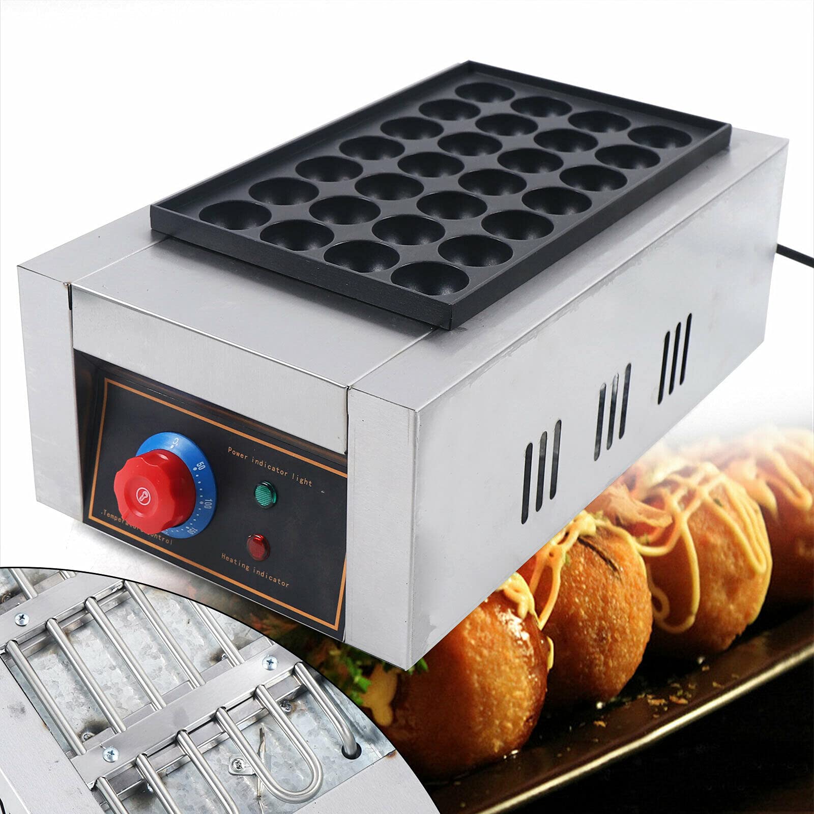 TFCFL Commercial Takoyaki Maker, 28PCs Octopus Fish Ball Machine Takoyaki Grill Maker with NonStick Plates,Fish Ball Maker,Electric Fish Ball Grill (28PCs)