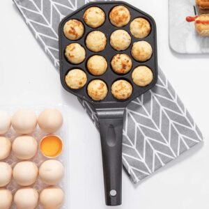 Takoyaki Grill Pan 14 Holes Non Stick Die-casting Aluminum Alloy Takoyaki Baking Tray w/Anti-scalding Resin Handle Round Pancakes Plate Mold Easy Clean for Electric Oven Gas Stove