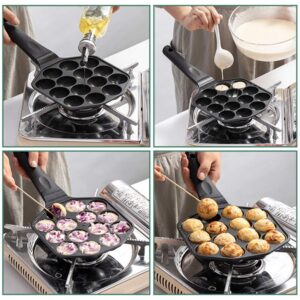 Takoyaki Grill Pan 14 Holes Non Stick Die-casting Aluminum Alloy Takoyaki Baking Tray w/Anti-scalding Resin Handle Round Pancakes Plate Mold Easy Clean for Electric Oven Gas Stove