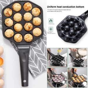 Takoyaki Grill Pan 14 Holes Non Stick Die-casting Aluminum Alloy Takoyaki Baking Tray w/Anti-scalding Resin Handle Round Pancakes Plate Mold Easy Clean for Electric Oven Gas Stove