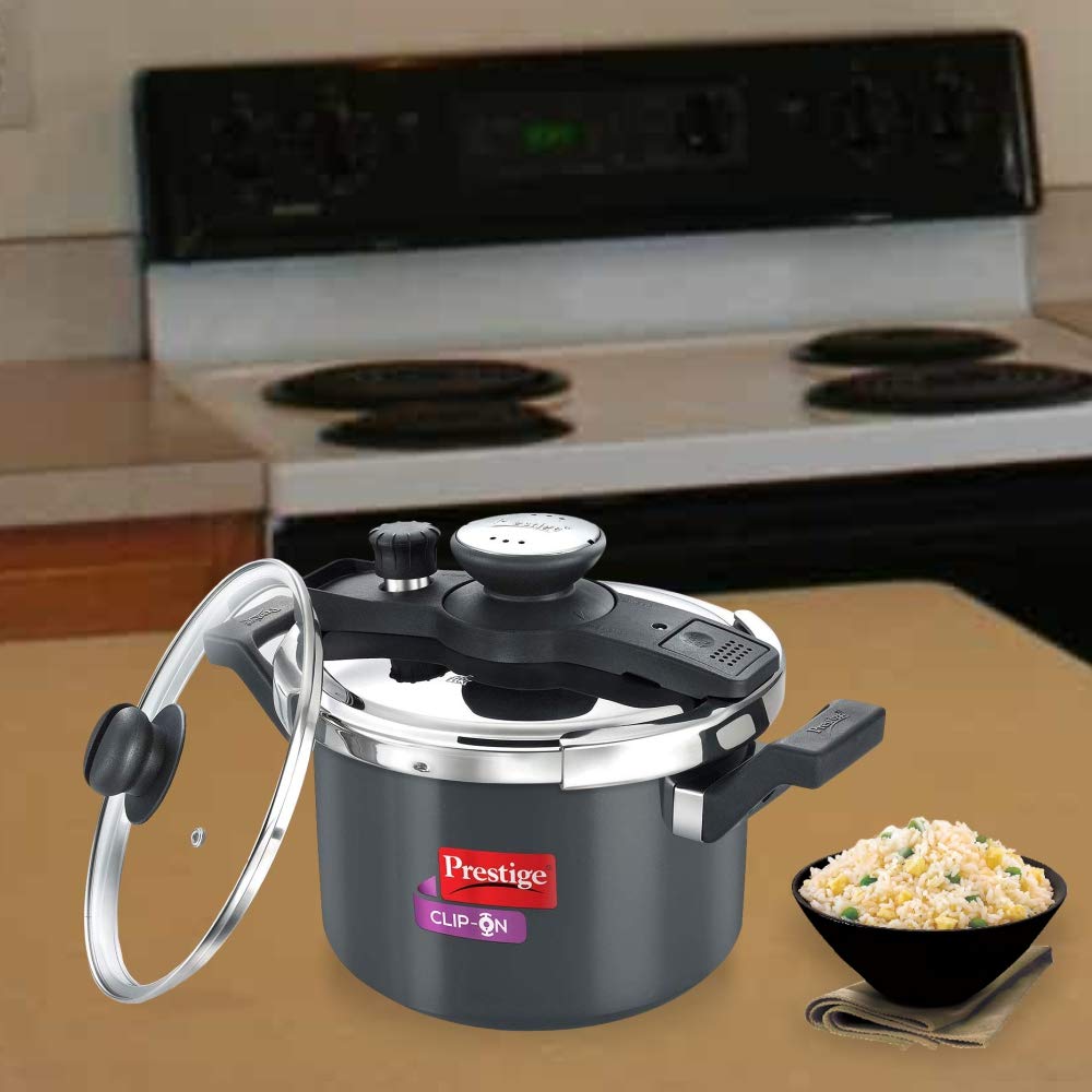 Prestige Clip On Hard Anodised Aluminum Pressure Cooker with Glass Lid, 5 Litres