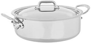 mauviel m'cook 5-ply polished stainless steel rondeau/braiser pan with lid, and cast stainless steel handles, 6-qt, made in france