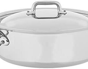 Mauviel M'Cook 5-Ply Polished Stainless Steel Rondeau/Braiser Pan With Lid, And Cast Stainless Steel Handles, 6-qt, Made In France