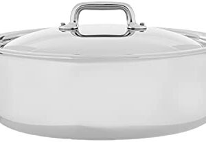 Mauviel M'Cook 5-Ply Polished Stainless Steel Rondeau/Braiser Pan With Lid, And Cast Stainless Steel Handles, 6-qt, Made In France