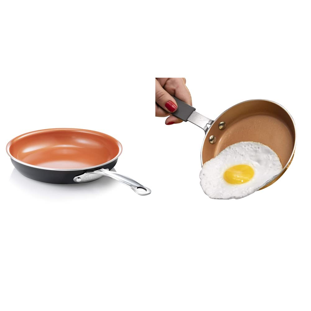 GOTHAM STEEL 9.5” Frying Pan, Nonstick Copper Frying Pans & Hammered Copper Collection – Mini 5.5” Egg Pan, Premier Nonstick Aluminum Cookware with Rubber Grip Handle