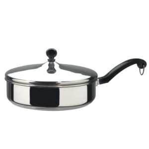 Farberware Classic Stainless Series 2-Quart Covered Double Boiler & Classic Stainless Steel Saute Fry Pan with Lid, 2.75 Quart, Silver