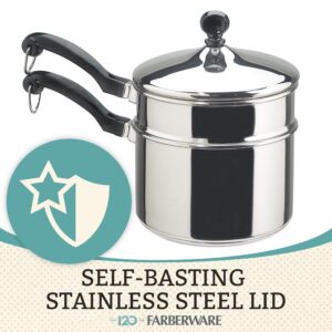 Farberware Classic Stainless Series 2-Quart Covered Double Boiler & Classic Stainless Steel Saute Fry Pan with Lid, 2.75 Quart, Silver