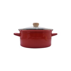 enamel saucepan with glass lids, 4 quart multipurpose stockpot with lid, sauce pot, cooking pot with double handles, stew pot, simmering pot, soup pot (4 qt, red)