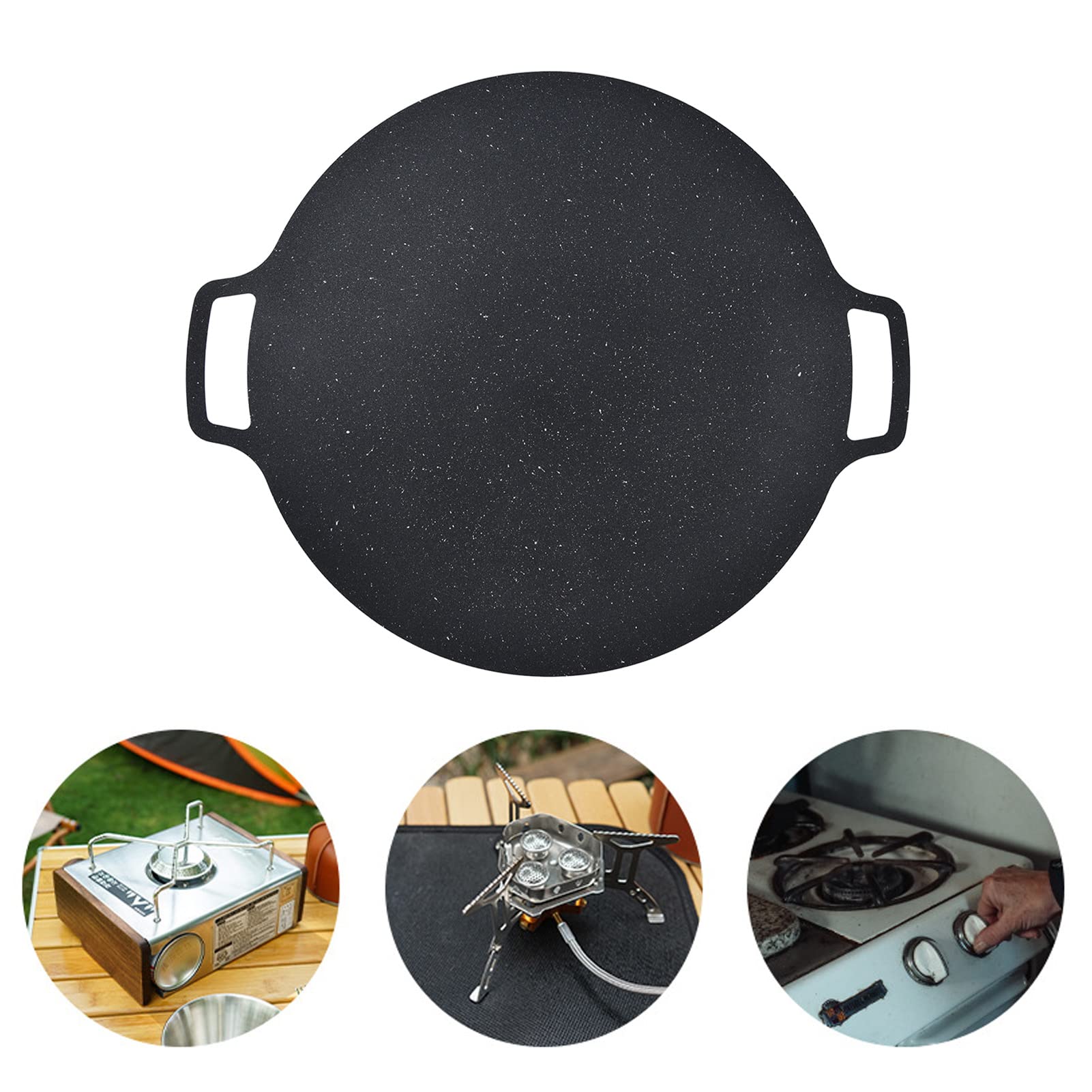 Arsor Korean Style BBQ Grill Pan, Iron Nonstick Barbecue Plate Smokeless Round Griddle with Storage Bag Easy to Clean Barbecue Stovetop Plate for Home Camping Indoor Outdoor Grilling(14.2in)