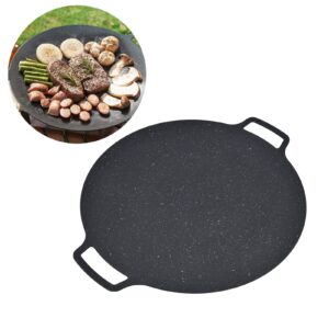 Arsor Korean Style BBQ Grill Pan, Iron Nonstick Barbecue Plate Smokeless Round Griddle with Storage Bag Easy to Clean Barbecue Stovetop Plate for Home Camping Indoor Outdoor Grilling(14.2in)