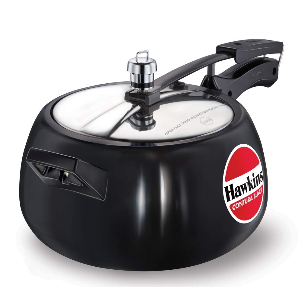 HAWKINS Hawkins Contura Black Pressure Cooker, 5 Litre, Black (Hard Anodized - CB50), Medium