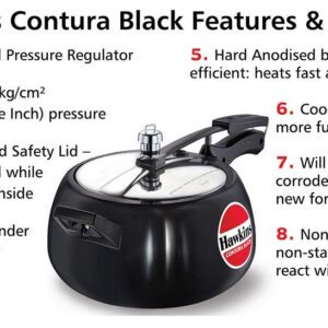 HAWKINS Hawkins Contura Black Pressure Cooker, 5 Litre, Black (Hard Anodized - CB50), Medium