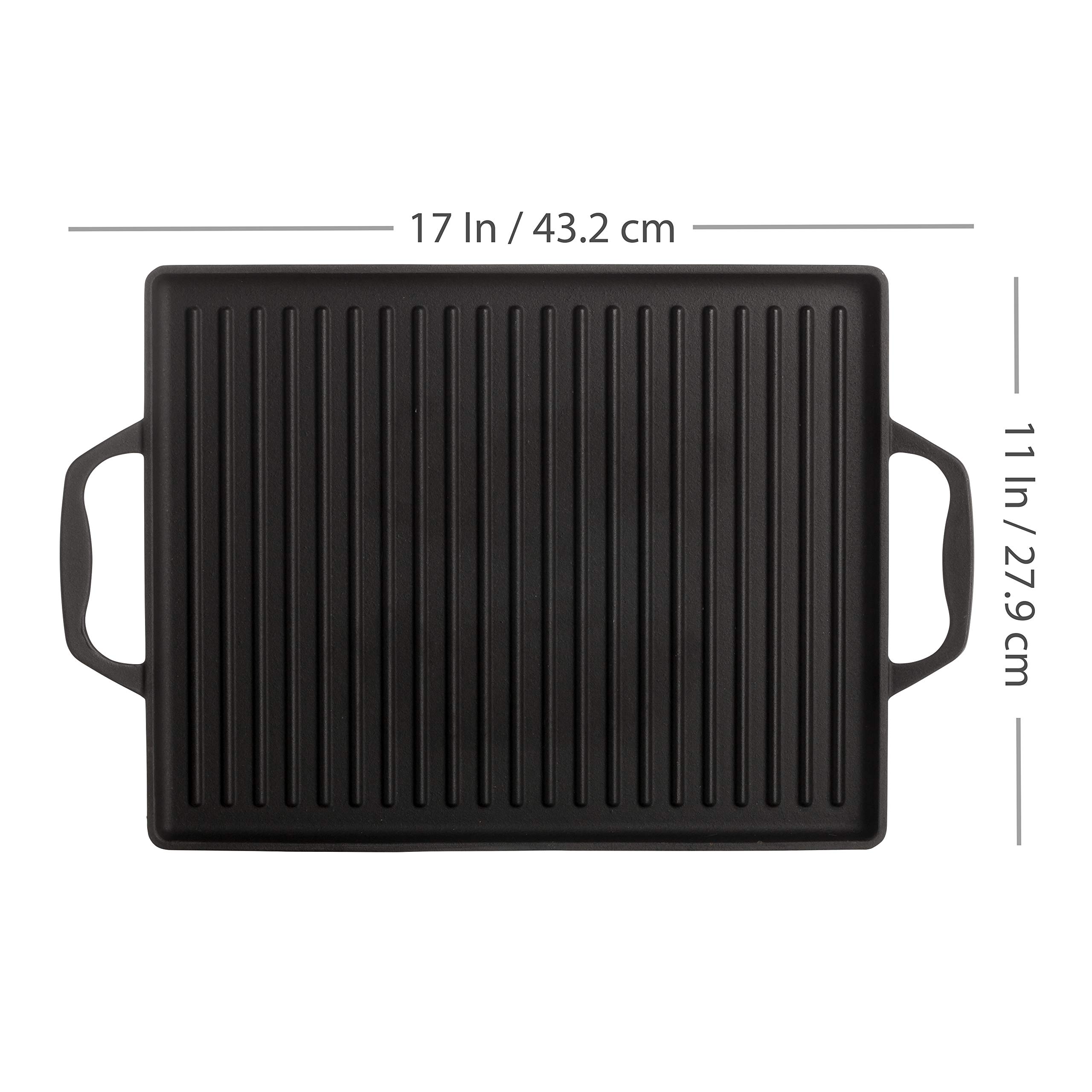 Grillville USA Cast Iron Grill Pan and Press, Indoor/Outdoor Grill Pan and Weighted Press Set, Porcelain Enamel Coating, Use on the Stovetop or Grill, Vented Design Keeps Food Crisp