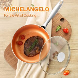 MICHELANGELO 8 Inch + 10 Inch Frying Pan Set, Copper Frying Pan Set with Lid, Nonstick Frying Pan Set, Copper Pans with Lid, Nonstick Skillets with Lid, Ceramic Fry Pan with Lid, 8" + 10"