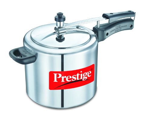 Prestige PRNPC5 Nakshatra Plus 5-Liter Flat Base Aluminum Pressure Cooker for Gas and Induction Stove, Medium, Silver