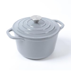 hawok enameled cast iron dutch oven with lid, 1.5 quart deep round dutch oven with dual handles, grey