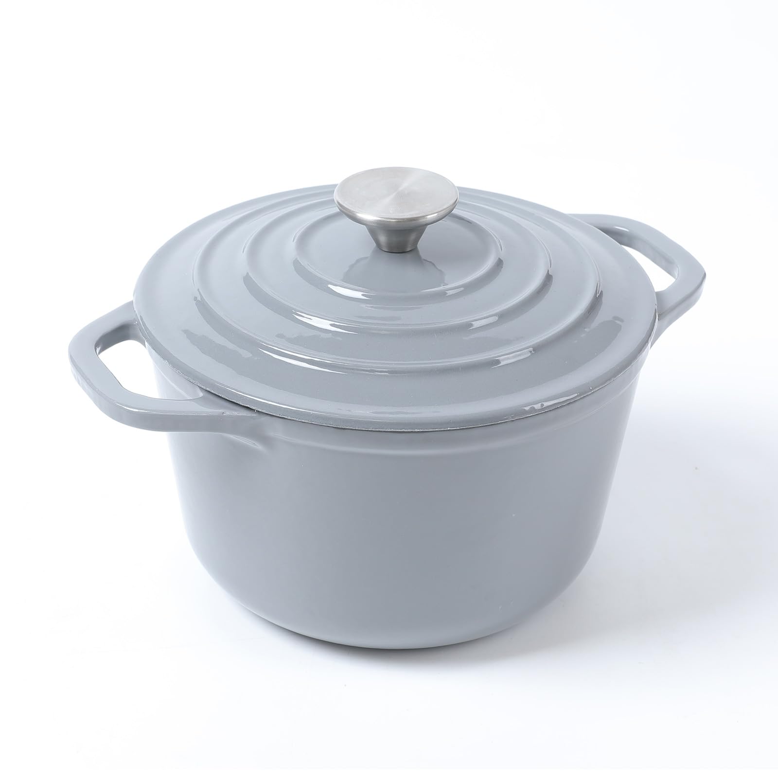 HAWOK Enameled Cast Iron Dutch Oven with Lid, 1.5 Quart Deep Round Dutch Oven with Dual Handles, Grey