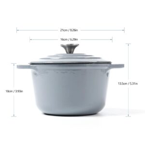 HAWOK Enameled Cast Iron Dutch Oven with Lid, 1.5 Quart Deep Round Dutch Oven with Dual Handles, Grey