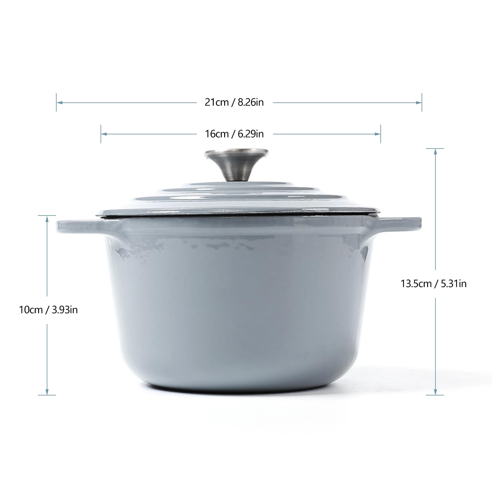 HAWOK Enameled Cast Iron Dutch Oven with Lid, 1.5 Quart Deep Round Dutch Oven with Dual Handles, Grey