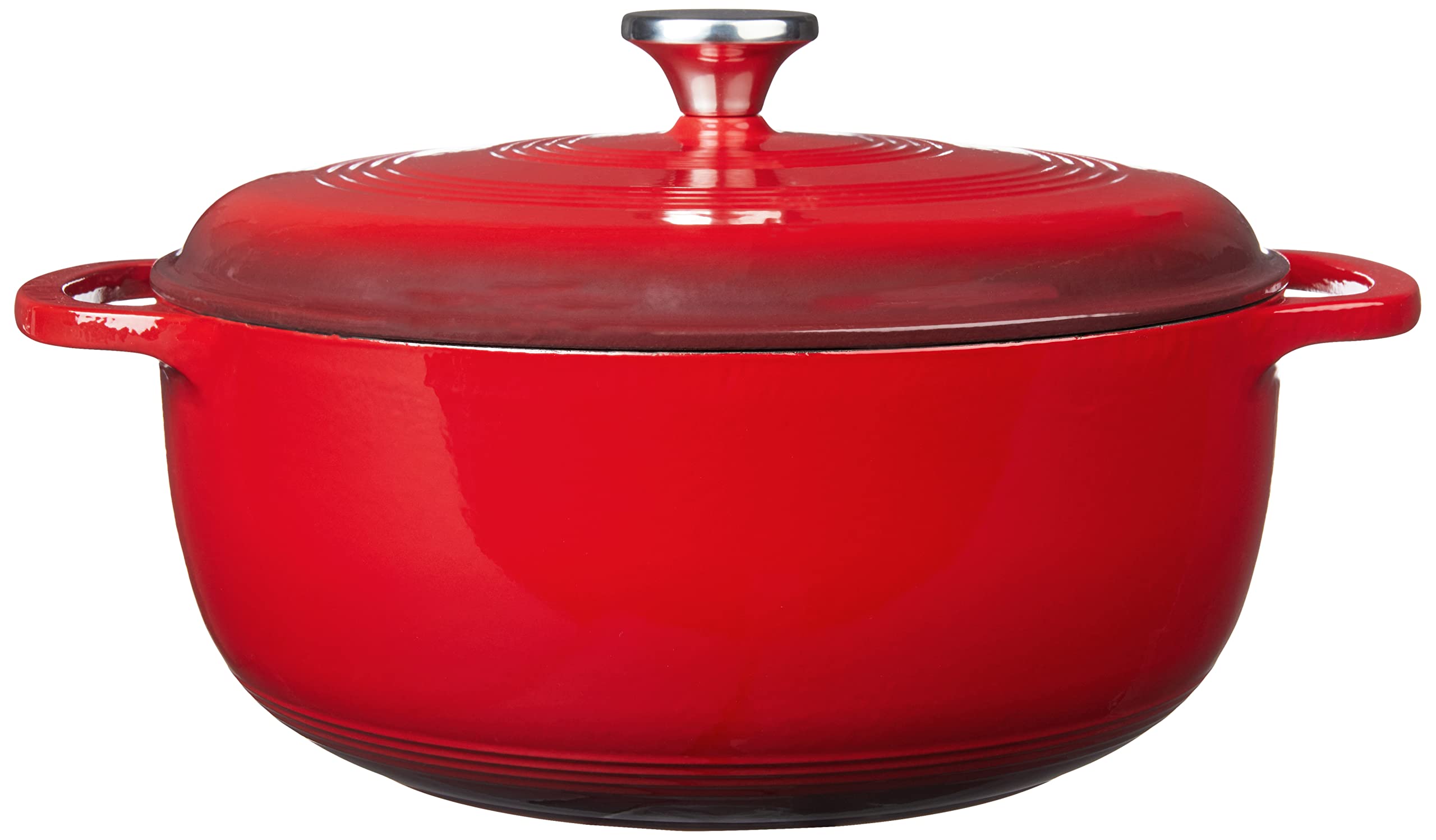 Lodge EC7D43 Enameled Cast Iron Dutch Oven, 7.5-Quart, Island Spice Red & Cast Iron Skillet with Red Silicone Hot Handle Holder, 12-inch