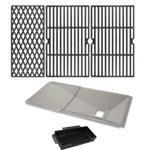 uniflasy cast iron cooking grates and grease tray with catch pan for dyna glo dgh450crp dgh450crp-d 4 burner, dgh485crp dgh474crp 5 burner cooking