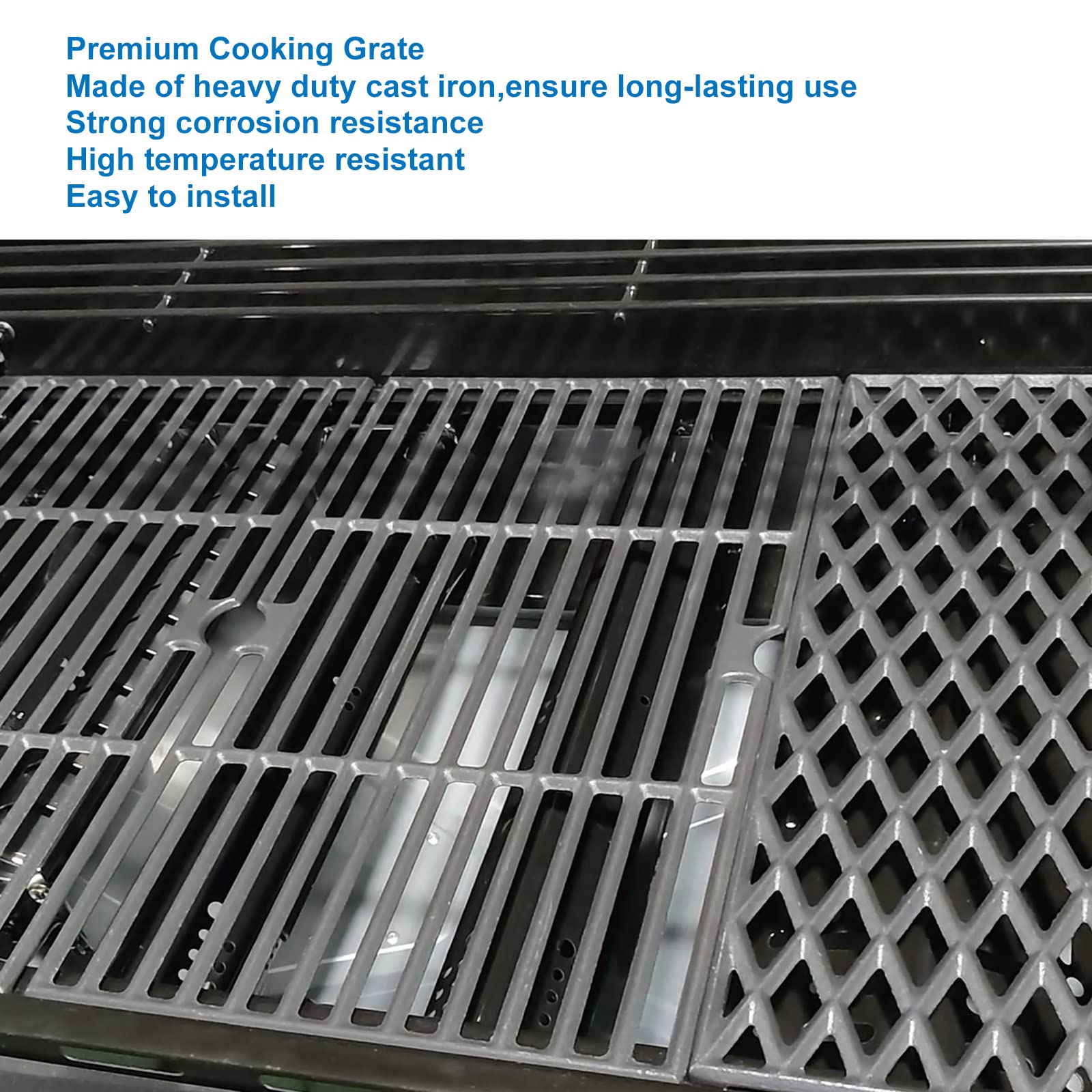 Uniflasy Cast Iron Cooking Grates and Grease Tray with Catch Pan for Dyna glo DGH450CRP DGH450CRP-D 4 Burner, DGH485CRP DGH474CRP 5 Burner Cooking