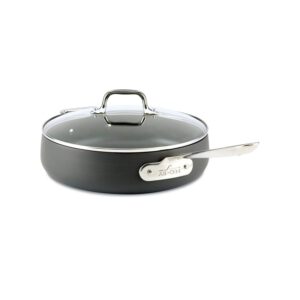 All-Clad HA1 Hard Anodized Nonstick Sauté Pan with Lid 4 Quart Induction Pots and Pans, Cookware Black & E7854464 HA1 Hard Anodized Nonstick Soup Stock Pot Cookware, 4-Quart, Black