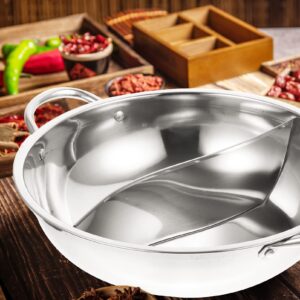 BESTonZON Stainless Steel Hot Pot with Divider Non-stick Shabu Shabu Pot Dual Sided Soup Cookware for Induction Cooktop Gas Stove 28cm