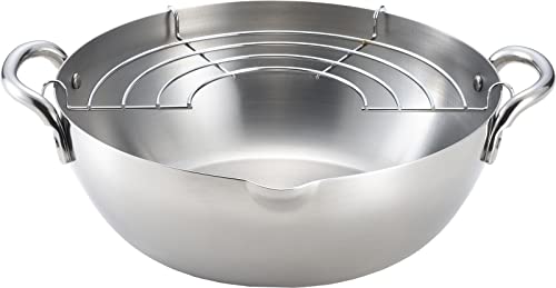 Yoshikawa SJ3391 Tempura Pot, 7.9 inches (20 cm), Gas Flame and Induction Compatible, Made in Japan, Stainless Steel