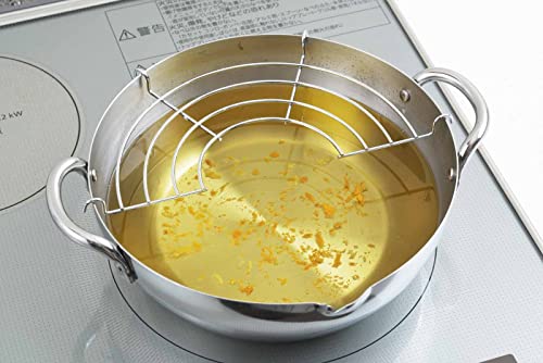 Yoshikawa SJ3391 Tempura Pot, 7.9 inches (20 cm), Gas Flame and Induction Compatible, Made in Japan, Stainless Steel